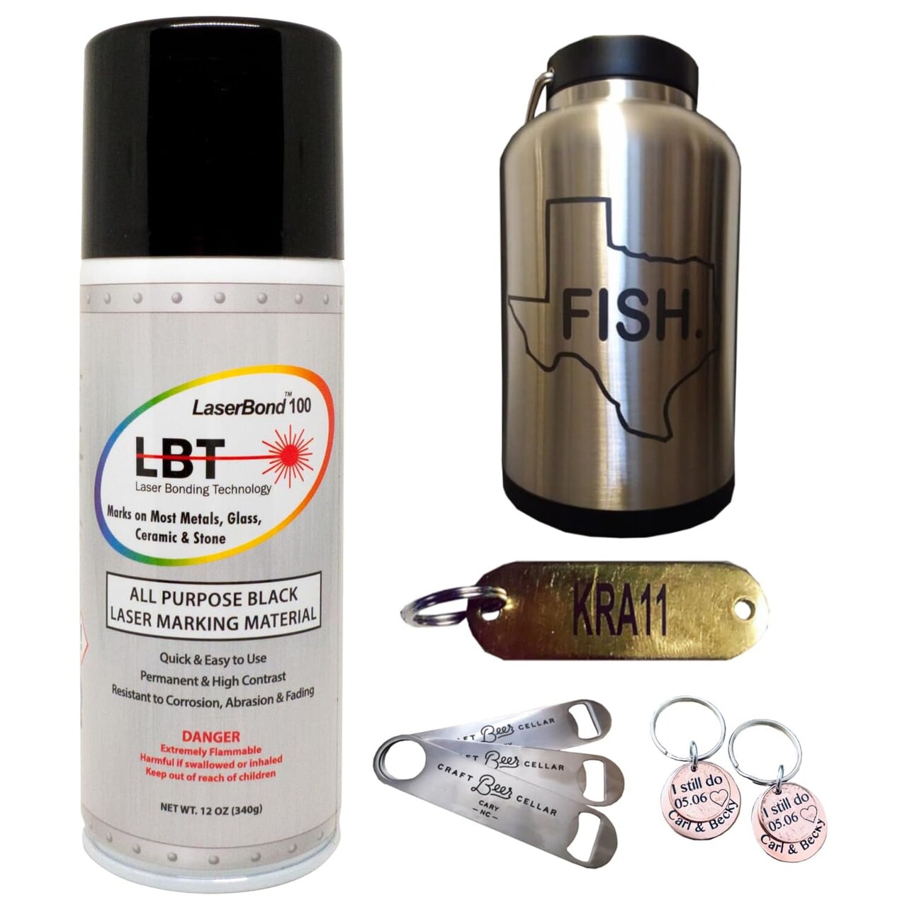 LaserBond 100 Aerosol Black Laser Marking Spray 12 oz, Compatible with CO2 Fiber Diode and YAG Laser Engravers, Permanent Marks on Metal Glass Stone and Ceramic (1)
